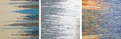 Trois illustrations de tissus effectués selon la méthode des trames jointes
